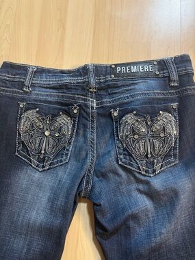 Premier Women's Blue Boot Cut Jeans with Embroidered Pocket Detail